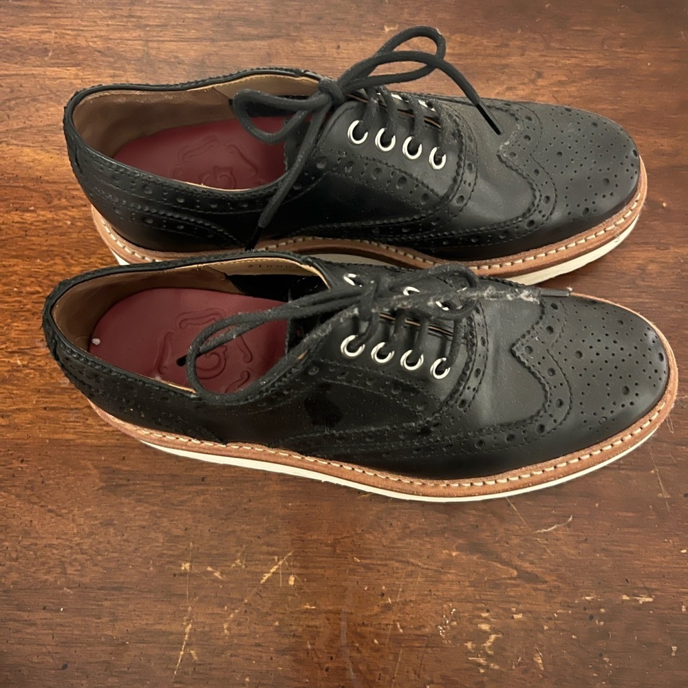 GRENSON Emily Oxford black leather brogues white wedge sole size 6.5 (4 1/2 UK) - Picture 4 of 10